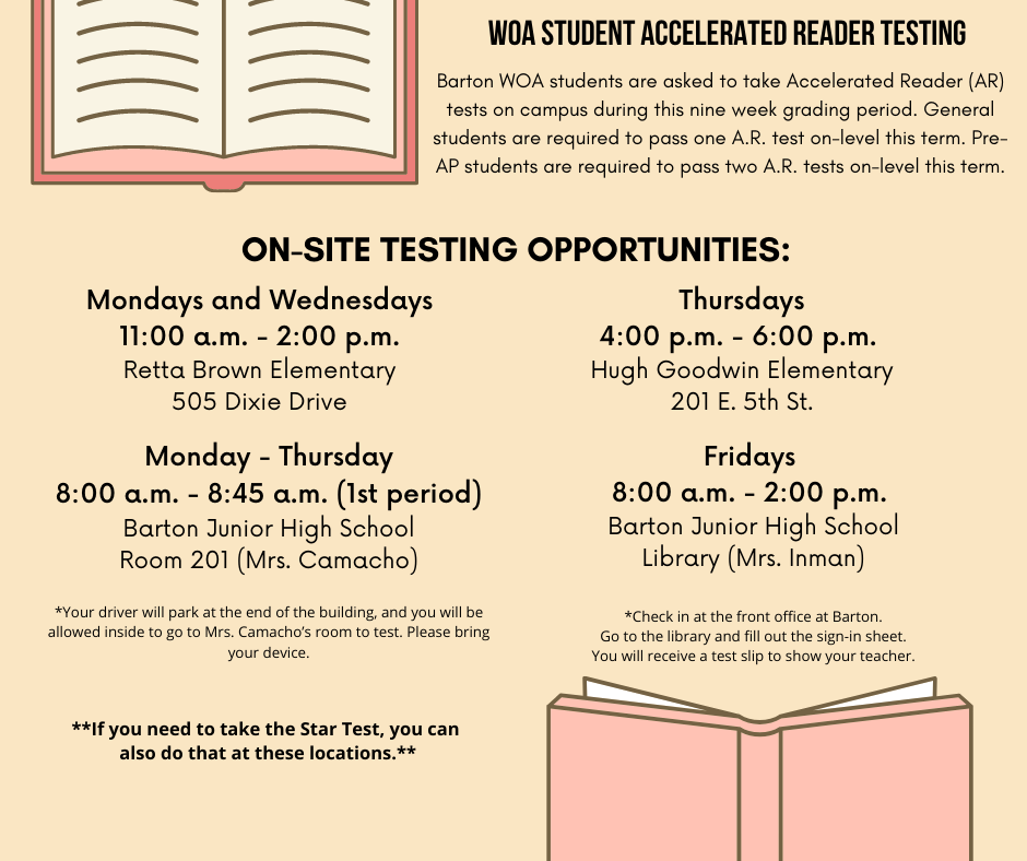Woa Students Accelerated Reader Testing Barton Jr High