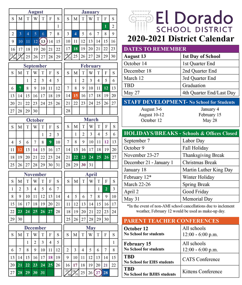 Board Approves 202021 School Calendar El Dorado School District