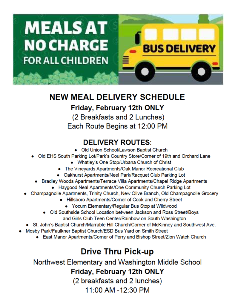 Revised Meal Delivery Dates