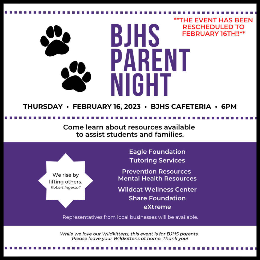 bjhs parent night rescheduled to february 16th